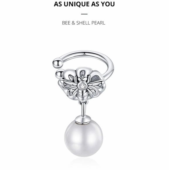 925 Sterling Bee Shell Pearl Ear Cuff for Women - Picture 1 of 9
